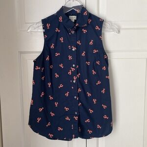 J.‎ Crew Sleeveless poplin shirt signature fit S Navy Lobster Coastal Nautical